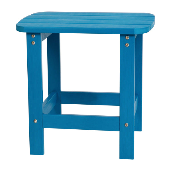 Blue |#| Set of 2 Indoor/Outdoor Folding Adirondack Chairs with Side Table in Blue