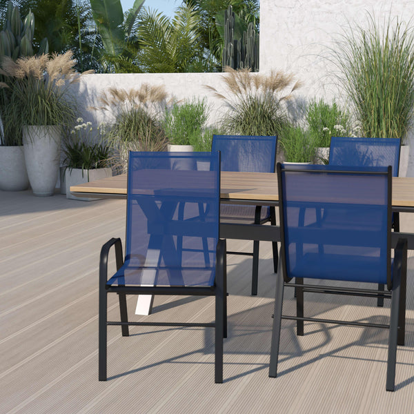 Navy |#| Navy Outdoor Stack Chair with Flex Comfort Material - Patio Stack Chair