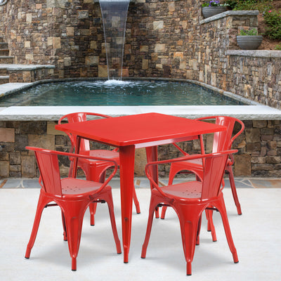 Commercial Grade 31.5" Square Metal Indoor-Outdoor Table Set with 4 Arm Chairs - View 2