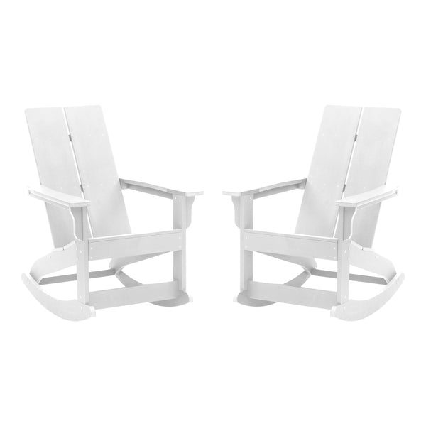 White |#| Indoor/Outdoor modern 2-Slat Adirondack Poly Resin Rockers in White - Set of 2