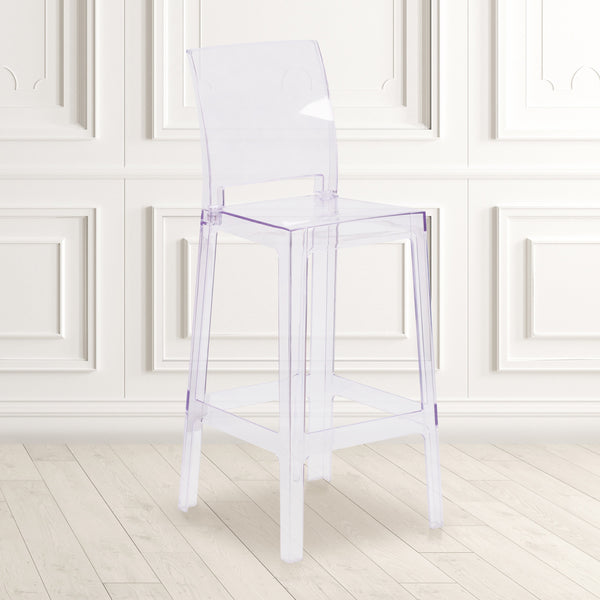 Ghost Barstool with Square Back in Transparent Crystal - Wedding Chairs