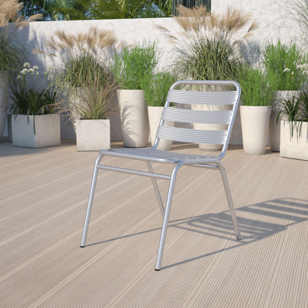 Aluminum |#| Commercial Aluminum Indoor-Outdoor Restaurant Stack Chair with Triple Slat Back