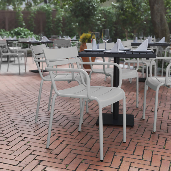 Silver |#| Modern Commercial Grade 2 Slat Indoor/Outdoor Steel Chair in Silver