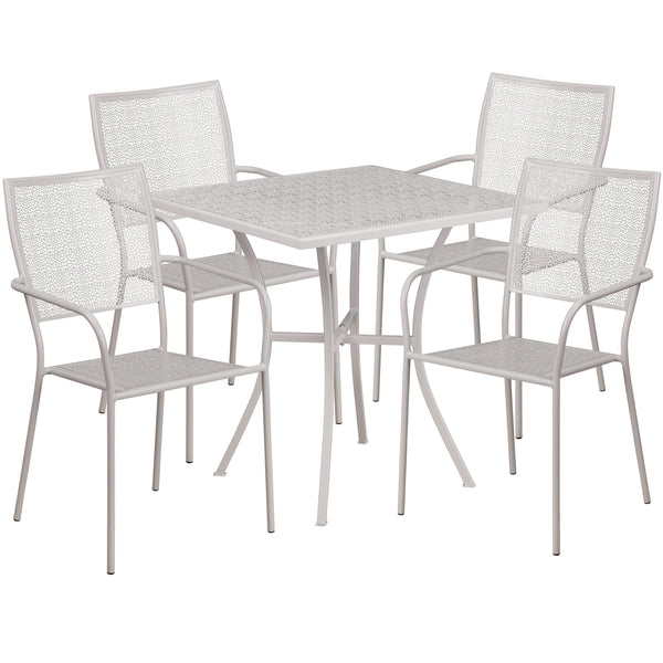 Light Gray |#| 28inch Square Lt Gray Indoor-Outdoor Steel Patio Table Set - 4 Square Back Chairs