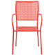Coral |#| Coral Indoor-Outdoor Steel Patio Arm Chair with Square Back - Bistro Chair