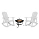 White |#| Set of 2 Poly Resin Adirondack Rocking Chairs in White & 22inch Round Fire Pit
