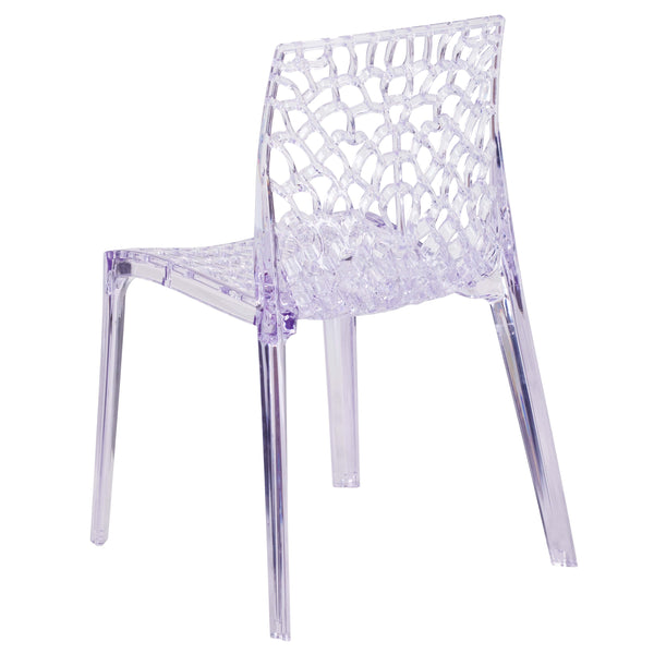 Transparent Stacking Side Chair with Artistic Pattern Design