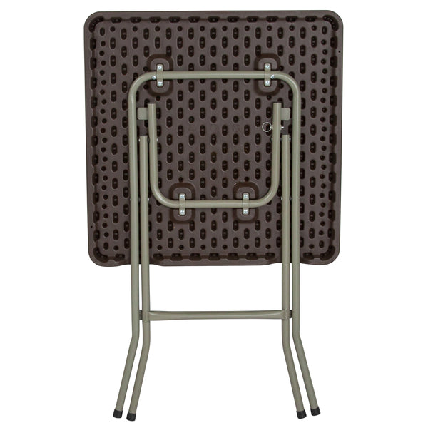 1.95-Foot Square Brown Rattan Plastic Folding Table - Outdoor Event Table