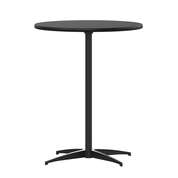 Black |#| 24" Round Wood Cocktail Table with 30" and 42" Columns