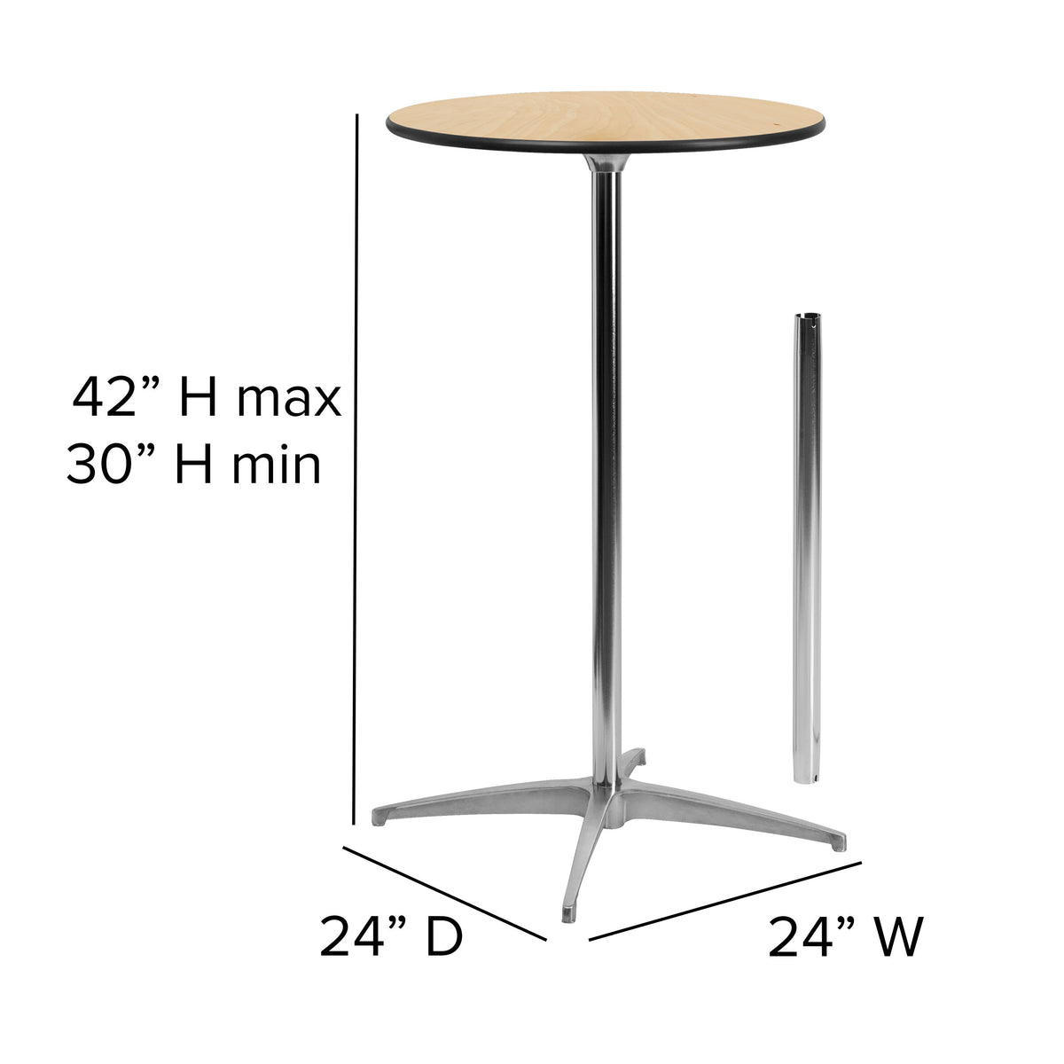 Natural |#| 24" Round Wood Cocktail Table with 30" and 42" Columns