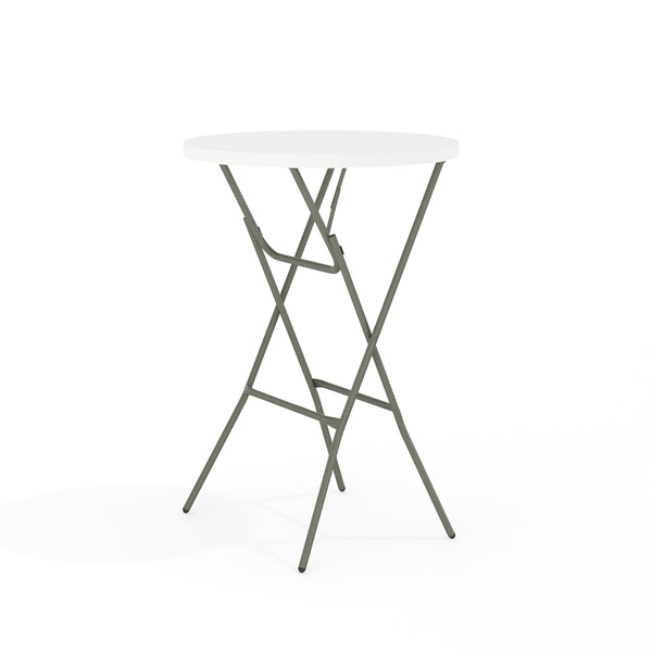 Granite White |#| 2.6-Foot Round Granite White Plastic Bar Height Folding Event Table