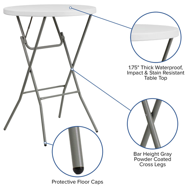 Granite White |#| 2.6-Foot Round Granite White Plastic Bar Height Folding Event Table