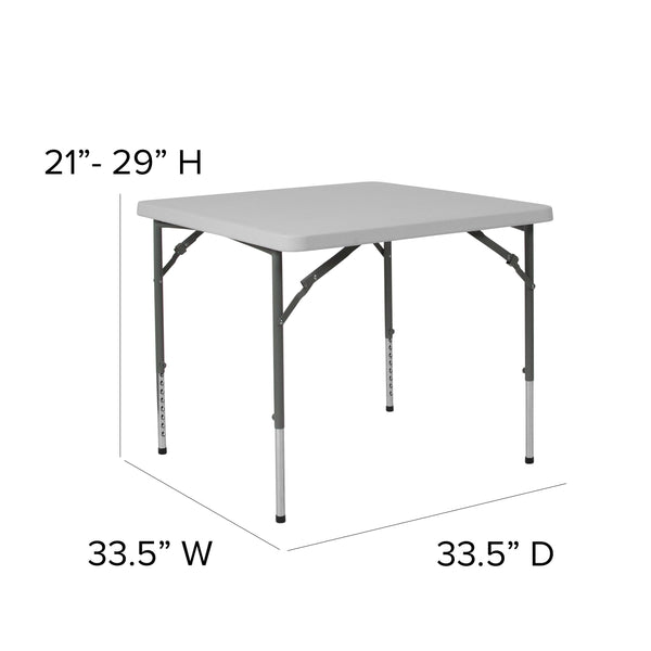 2.79-Foot Square Height Adjustable Granite White Plastic Folding Table