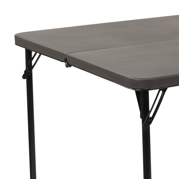 Dark Gray |#| 2.83-Foot Square Bi-Fold Dark Gray Plastic Folding Table with Carrying Handle