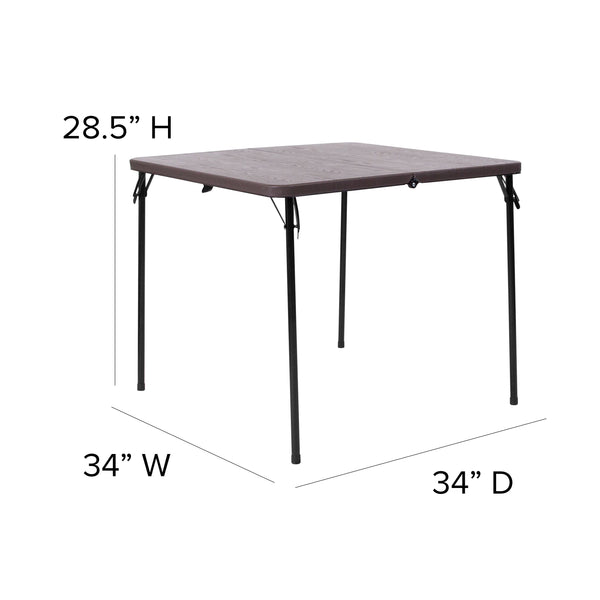 Brown |#| 2.83-Foot Square Bi-Fold Brown Wood Grain Plastic Folding Table with Handle