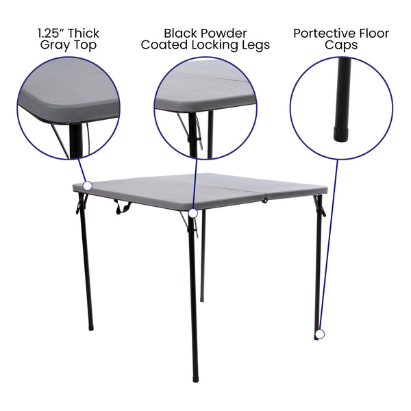 Gray |#| 2.83-Foot Square Bi-Fold Gray Plastic Folding Table with Carrying Handle