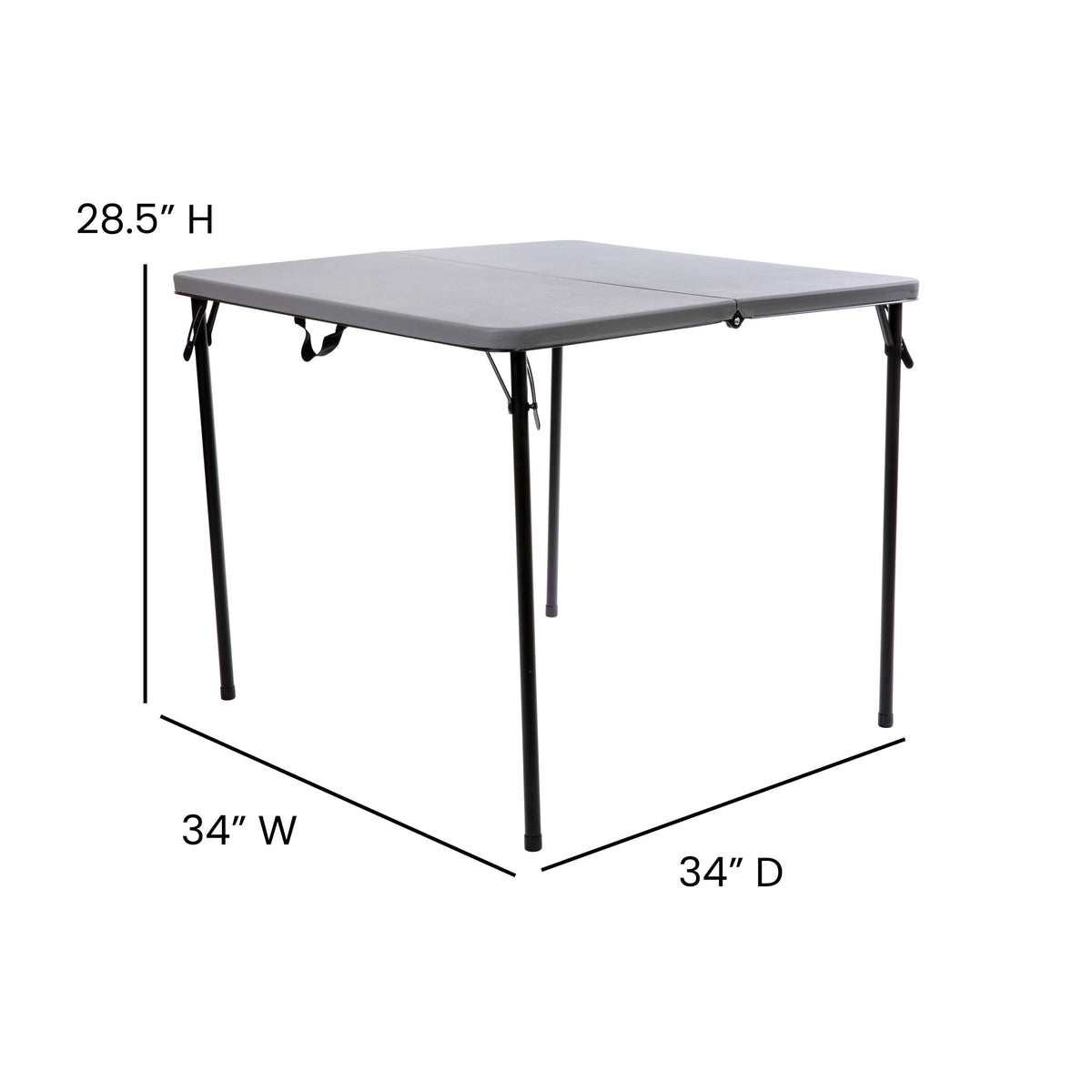 Gray |#| 2.83-Foot Square Bi-Fold Gray Plastic Folding Table with Carrying Handle