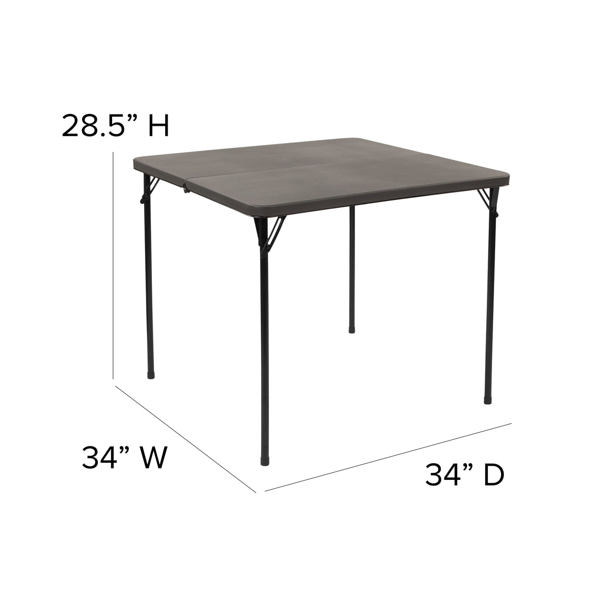 Dark Gray |#| 2.83-Foot Square Bi-Fold Dark Gray Plastic Folding Table with Carrying Handle