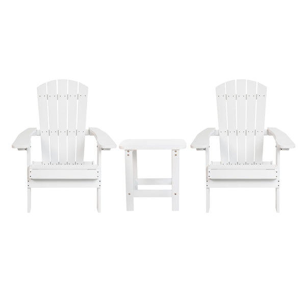 White |#| Set of 2 Indoor/Outdoor Folding Adirondack Chairs with Side Table in White