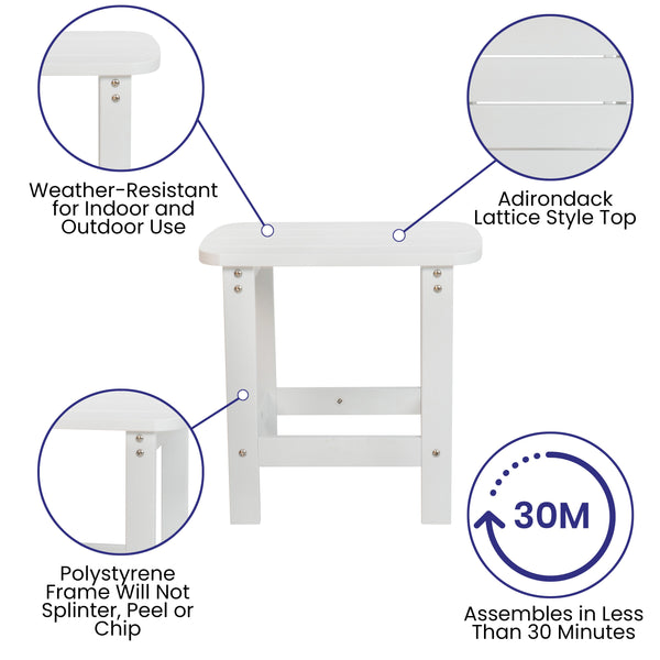 White |#| Set of 2 Indoor/Outdoor Folding Adirondack Chairs with Side Table in White