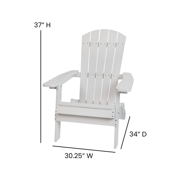 White |#| Set of 2 Indoor/Outdoor Folding Adirondack Chairs with Side Table in White