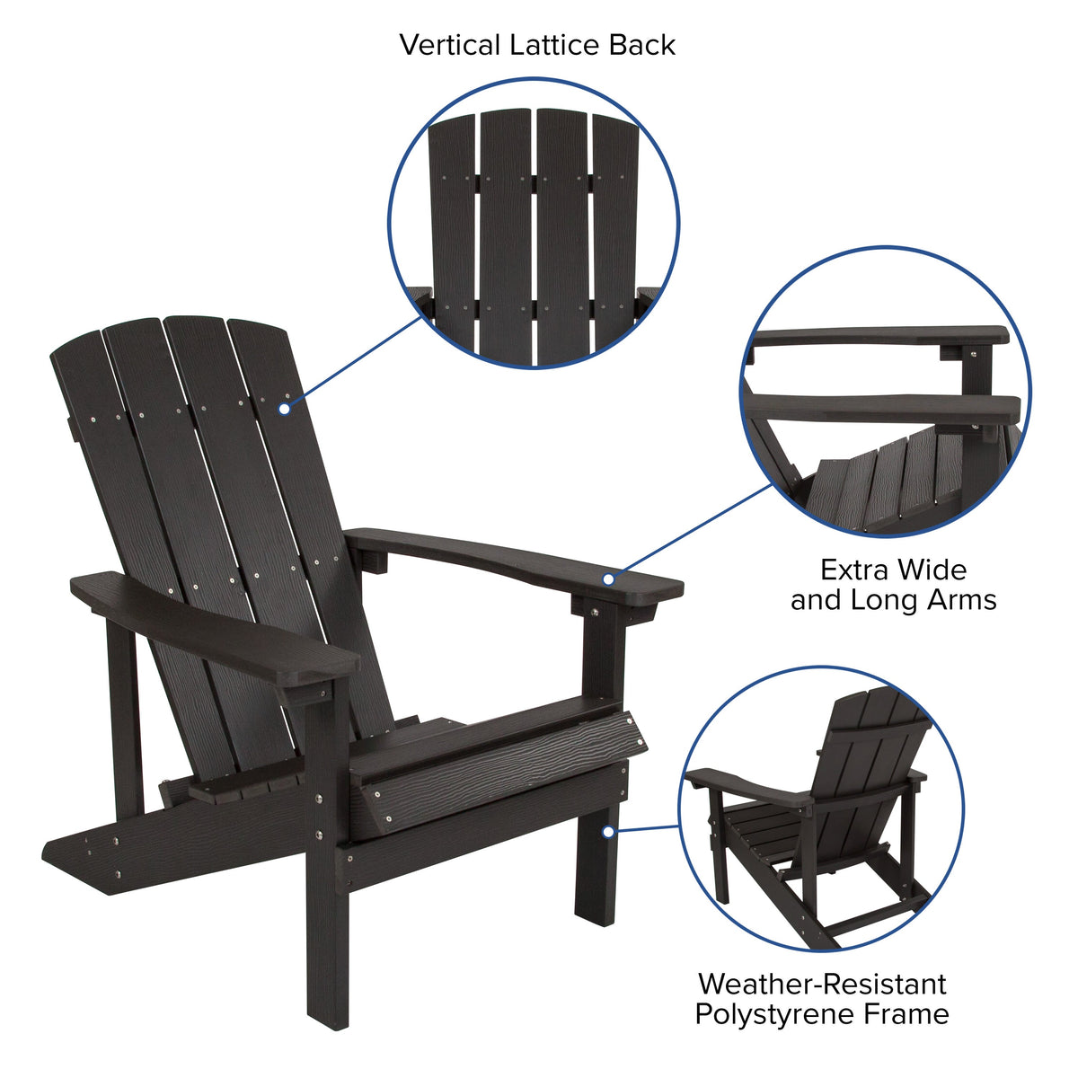 Black |#| Indoor/Outdoor Adirondack Style Side Table and 2 Chair Set in Black