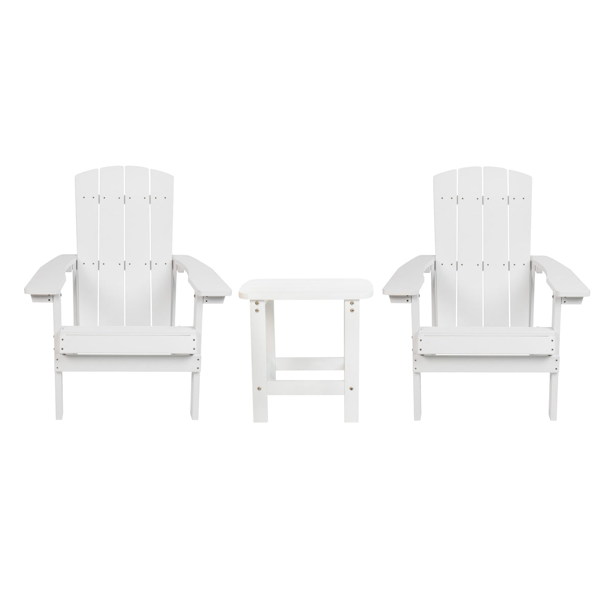 White |#| Indoor/Outdoor Adirondack Style Side Table and 2 Chair Set in White