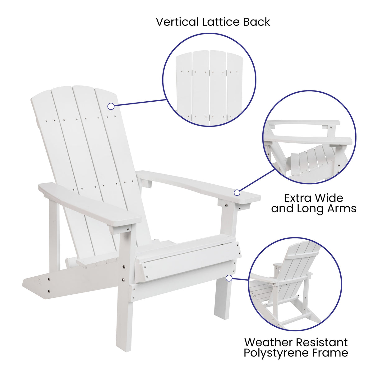 White |#| Indoor/Outdoor Adirondack Style Side Table and 2 Chair Set in White