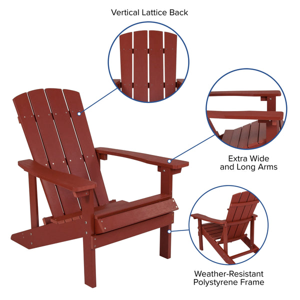 Red |#| Indoor/Outdoor Adirondack Style Side Table and 2 Chair Set in Red