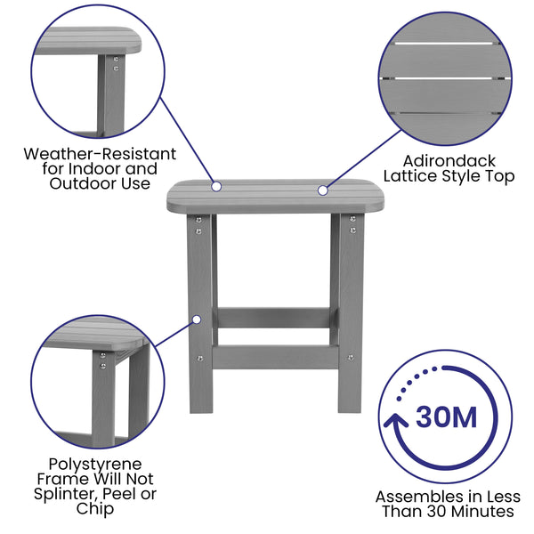 Gray |#| Indoor/Outdoor Adirondack Style Side Table and 2 Chair Set in Gray