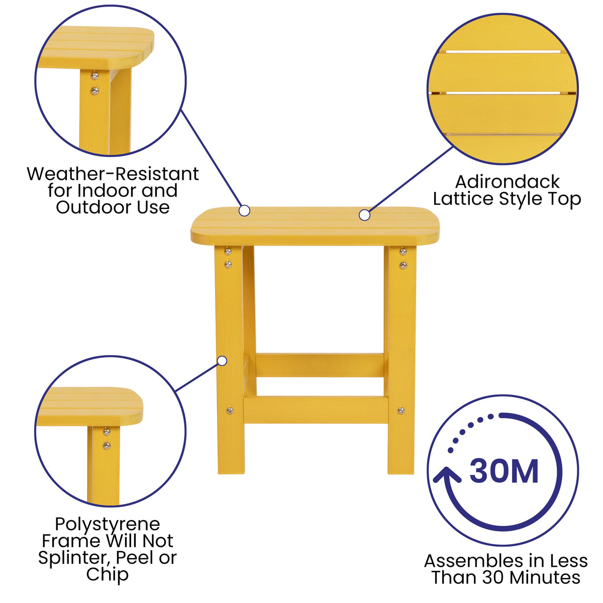 Yellow |#| Indoor/Outdoor Adirondack Style Side Table and 2 Chair Set in Yellow