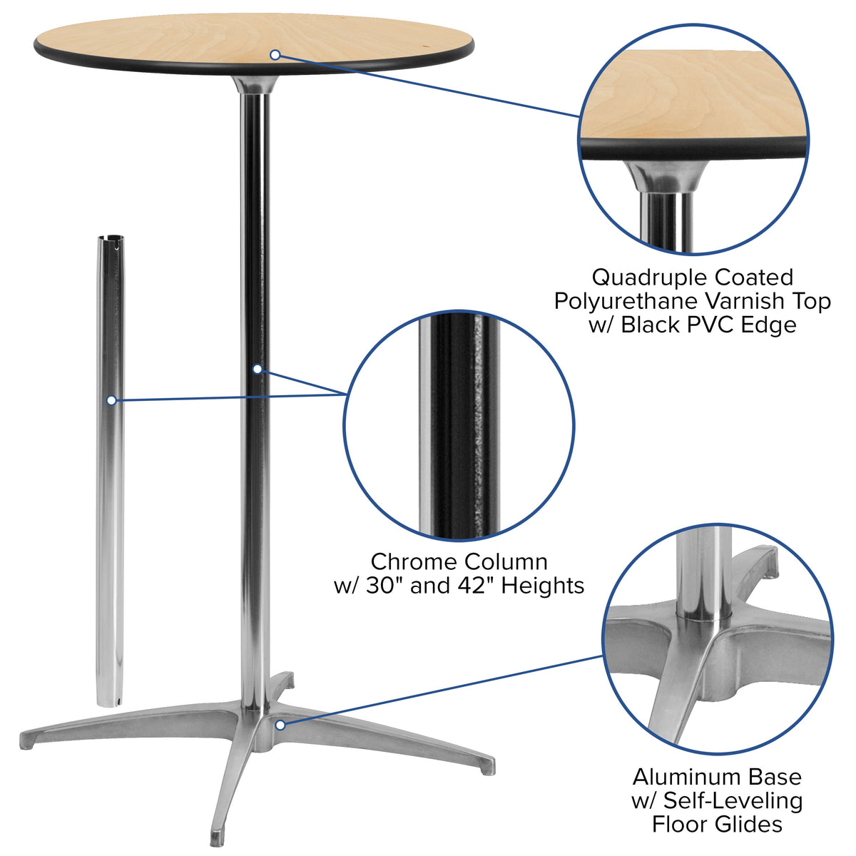 Natural |#| 30" Round Wood Cocktail Table with 30" and 42" Columns