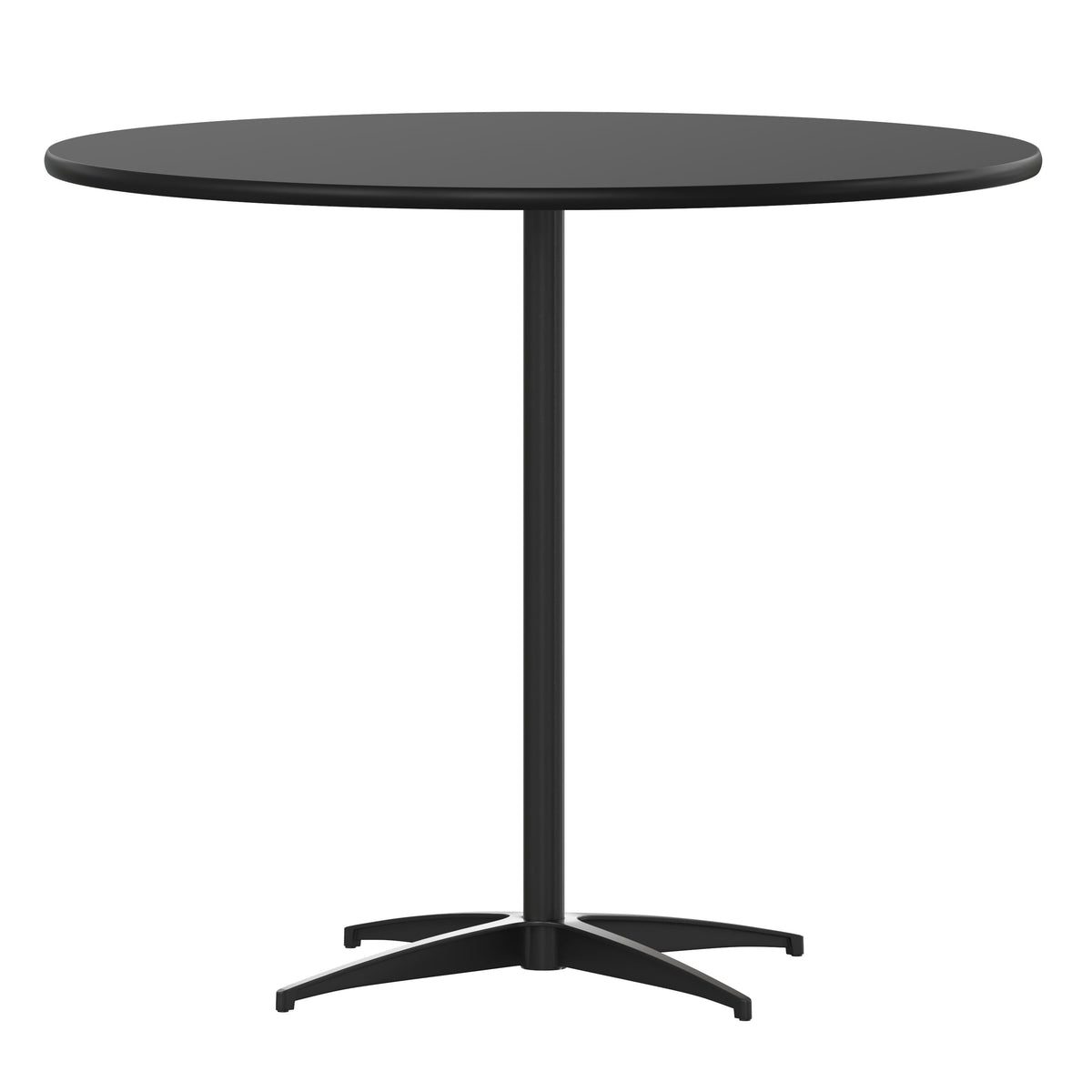 Black |#| 36" Round Wood Commercial Grade Cocktail Table with 30" and 42" Columns