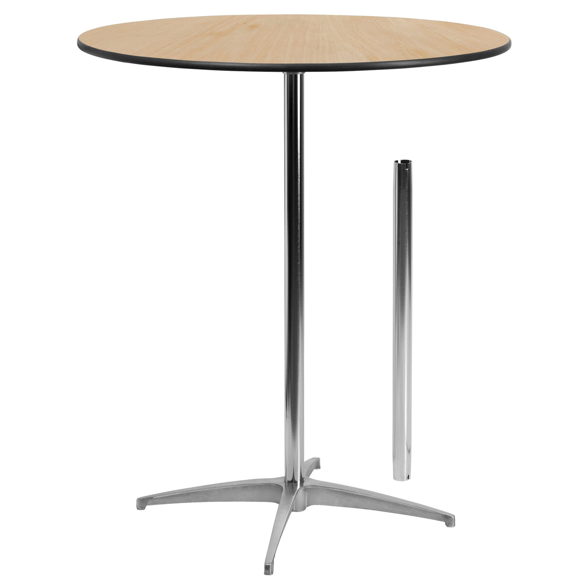 Natural |#| 36" Round Wood Commercial Grade Cocktail Table with 30" and 42" Columns