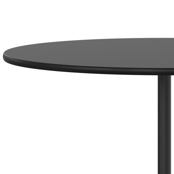 Black |#| 36" Round Wood Commercial Grade Cocktail Table with 30" and 42" Columns