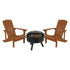 3 Piece Charlestown Poly Resin Wood Adirondack Chair Set with Fire Pit - Star and Moon Fire Pit with Mesh Cover