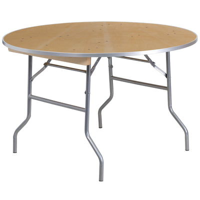 4-Foot Round HEAVY DUTY Birchwood Folding Banquet Table with METAL Edges - View 1