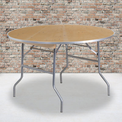 4-Foot Round HEAVY DUTY Birchwood Folding Banquet Table with METAL Edges - View 2