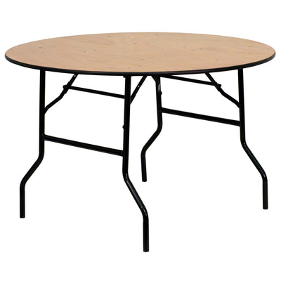 4-Foot Round Wood Folding Banquet Table with Clear Coated Finished Top