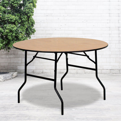 4-Foot Round Wood Folding Banquet Table with Clear Coated Finished Top