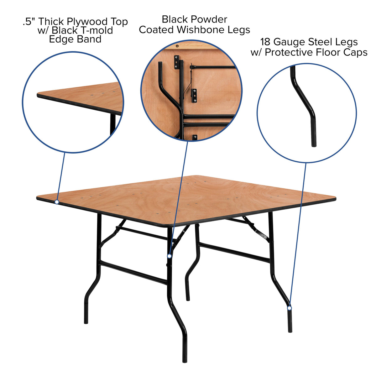 4-Foot Square Wood Folding Banquet Table - Event & Catering Table