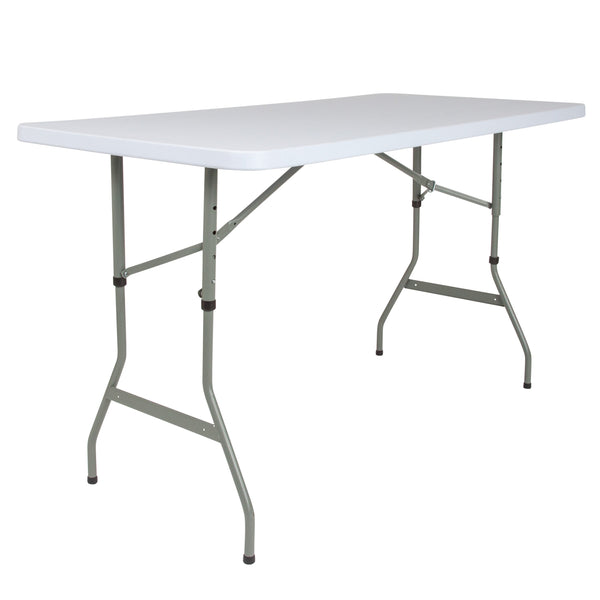 4.93-Foot Height Adjustable Granite White Plastic Folding Table - Activity Table