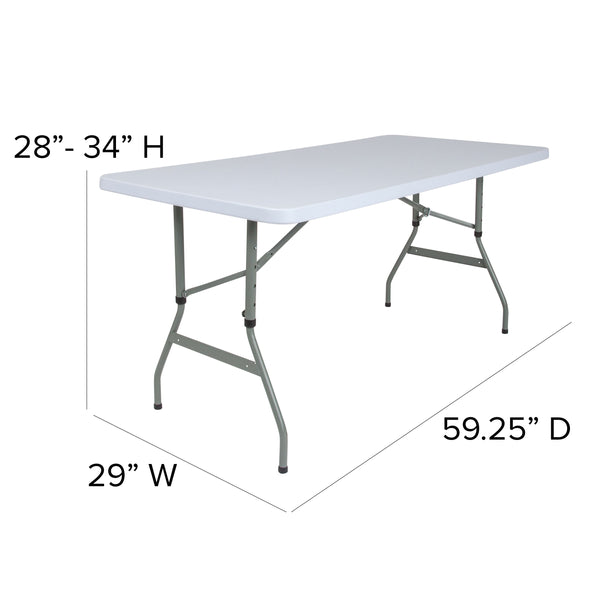 4.93-Foot Height Adjustable Granite White Plastic Folding Table - Activity Table