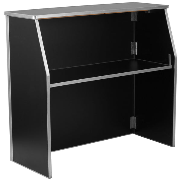 Black |#| 4' Black Laminate Foldable Bar - Portable Event Bar - Caterering/Bartendar Bar