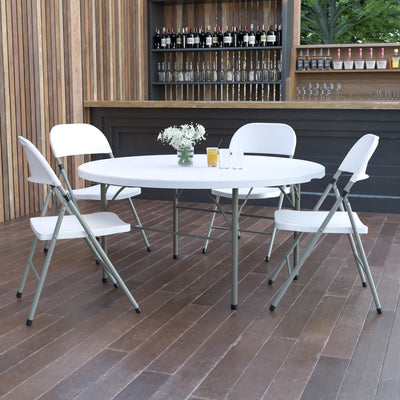 5-Foot Round Bi-Fold Plastic Folding Table with Carrying Handle - View 2