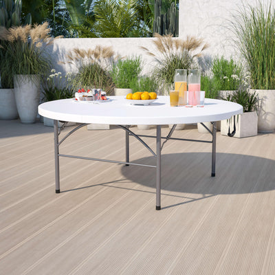 5.89-Foot Round Bi-Fold Plastic Banquet and Event Folding Table with Carrying Handle - View 2