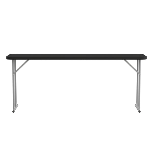 Black |#| 6-Foot Inch Rectangle Black Plastic Folding Training / Seminar Table