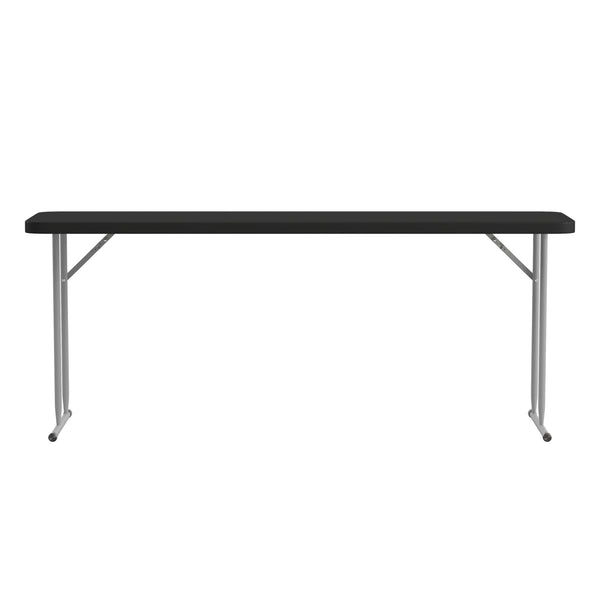 Black |#| 6-Foot Inch Rectangle Black Plastic Folding Training / Seminar Table