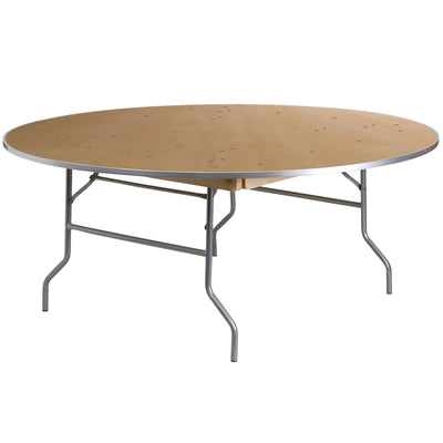 6-Foot Round HEAVY DUTY Birchwood Folding Banquet Table with METAL Edges - View 1