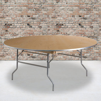 6-Foot Round HEAVY DUTY Birchwood Folding Banquet Table with METAL Edges - View 2